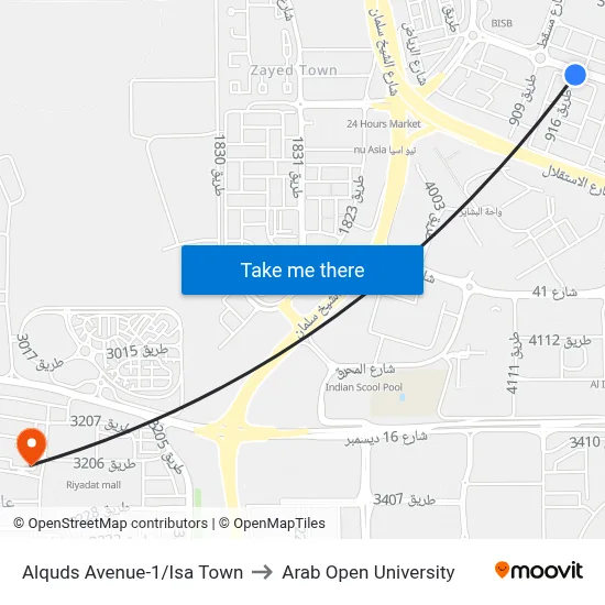 Alquds Avenue-1/Isa Town to Arab Open University map