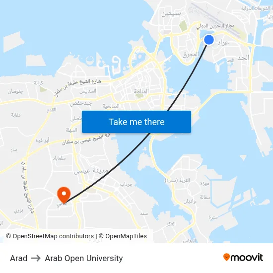 Arad to Arab Open University map