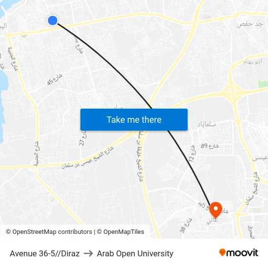 Avenue 36-5//Diraz to Arab Open University map