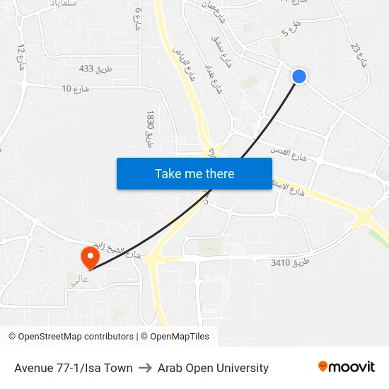 Avenue 77-1/Isa Town to Arab Open University map