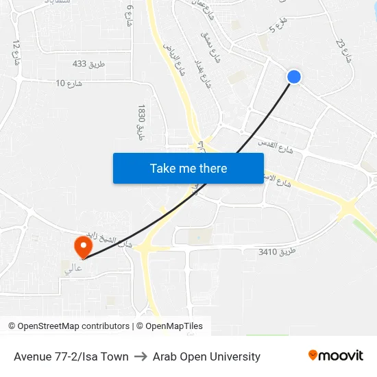 Avenue 77-2/Isa Town to Arab Open University map