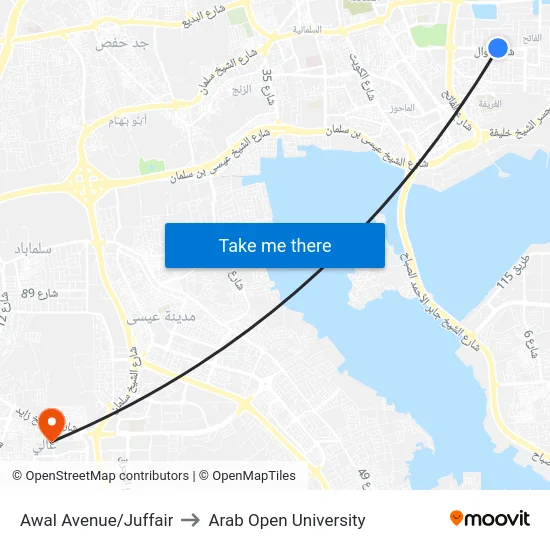 Awal Avenue/Juffair to Arab Open University map