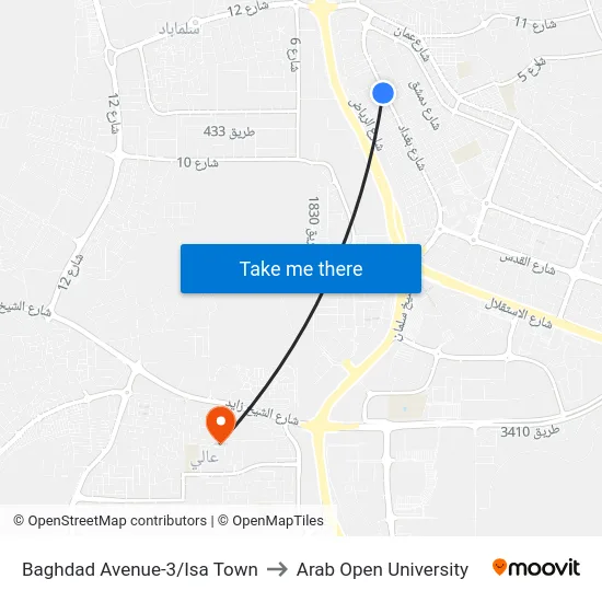 Baghdad Avenue-3/Isa Town to Arab Open University map
