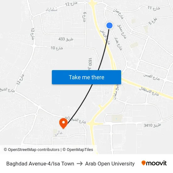 Baghdad Avenue-4/Isa Town to Arab Open University map