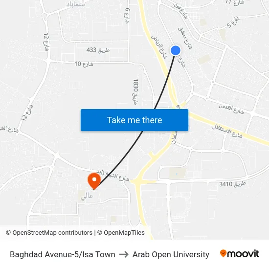 Baghdad Avenue-5/Isa Town to Arab Open University map
