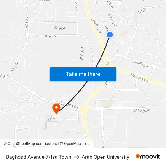 Baghdad Avenue-7/Isa Town to Arab Open University map