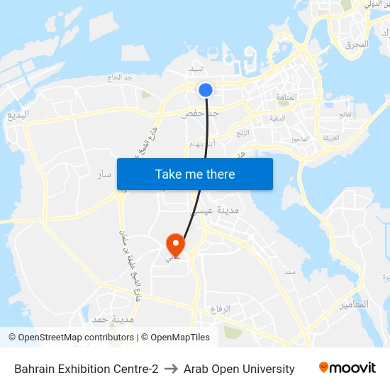 Bahrain Exhibition Centre-2 to Arab Open University map