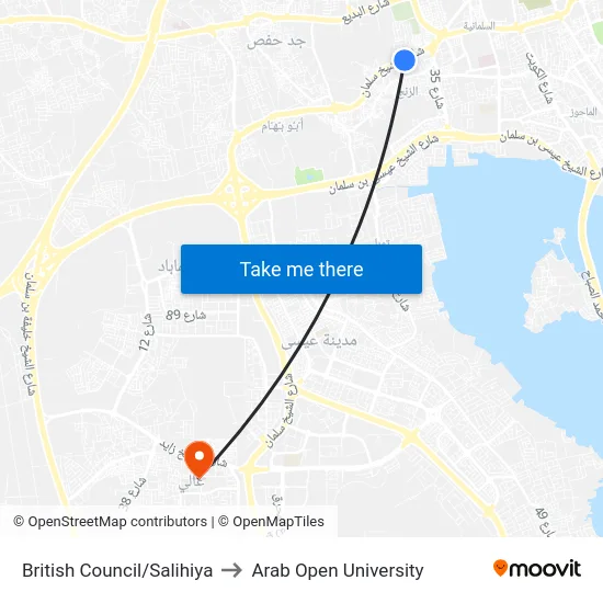 British Council/Salihiya to Arab Open University map