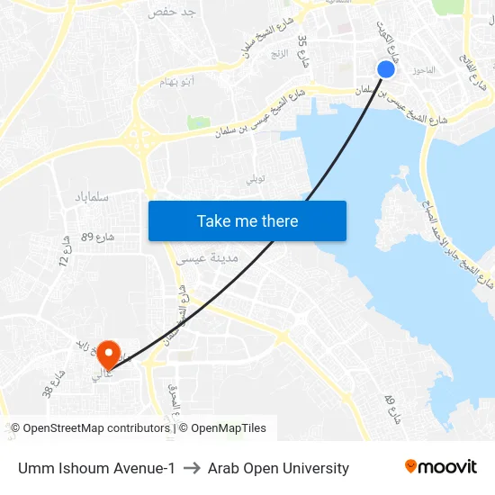Umm Ishoum Avenue-1 to Arab Open University map