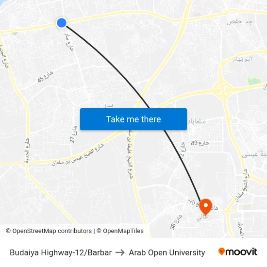 Budaiya Highway-12/Barbar to Arab Open University map