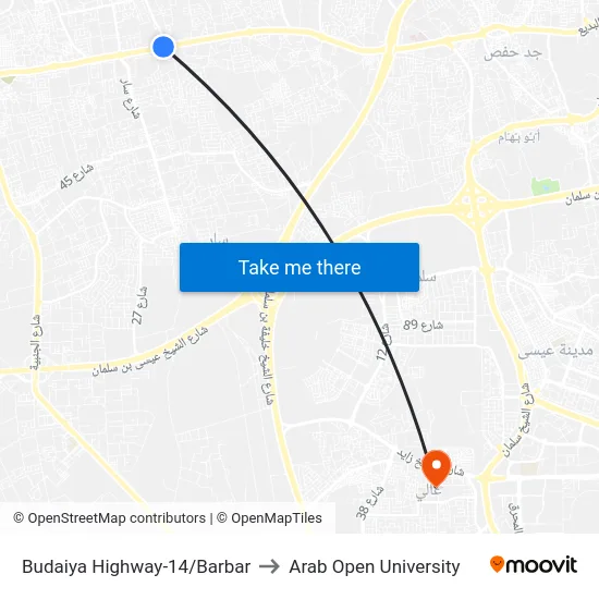 Budaiya Highway-14/Barbar to Arab Open University map