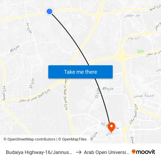Budaiya Highway-16/Jannusan to Arab Open University map