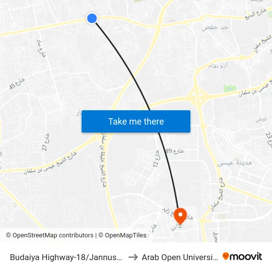 Budaiya Highway-18/Jannusan to Arab Open University map