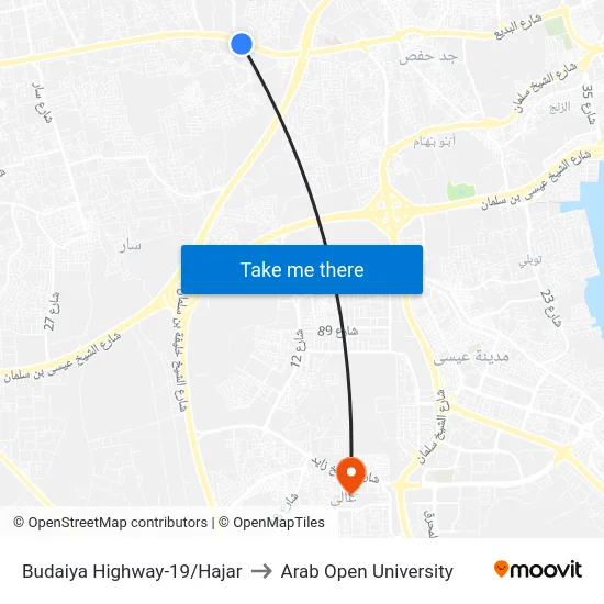 Budaiya Highway-19/Hajar to Arab Open University map