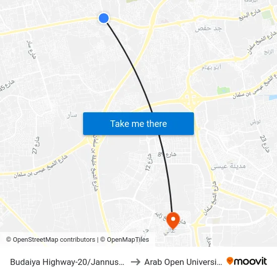 Budaiya Highway-20/Jannusan to Arab Open University map