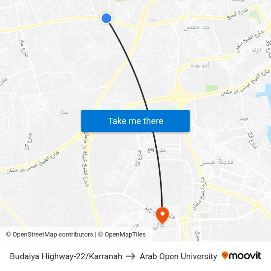 Budaiya Highway-22/Karranah to Arab Open University map