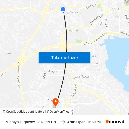 Budaiya Highway-23/Jidd Hafs to Arab Open University map