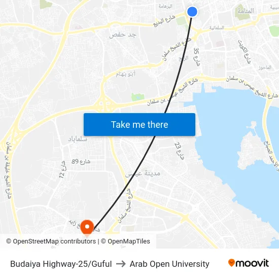 Budaiya Highway-25/Guful to Arab Open University map