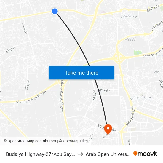 Budaiya Highway-27/Abu Sayba to Arab Open University map