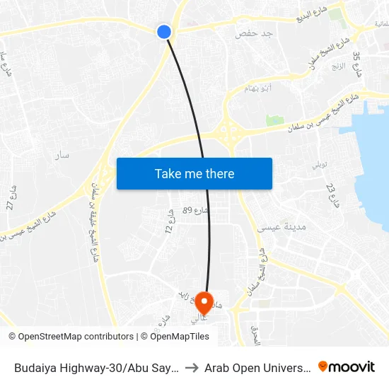 Budaiya Highway-30/Abu Sayba to Arab Open University map