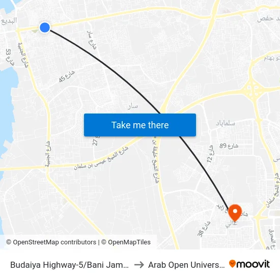 Budaiya Highway-5/Bani Jamrah to Arab Open University map