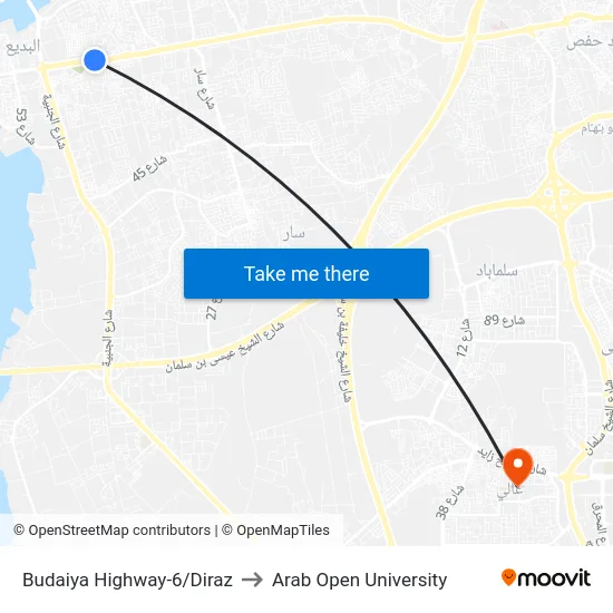 Budaiya Highway-6/Diraz to Arab Open University map