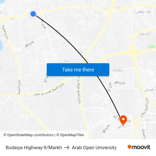 Budaiya Highway-9/Markh to Arab Open University map