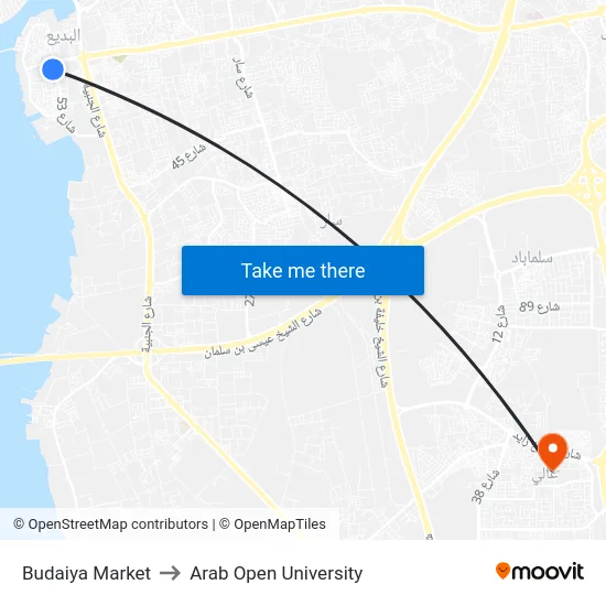 Budaiya Market to Arab Open University map