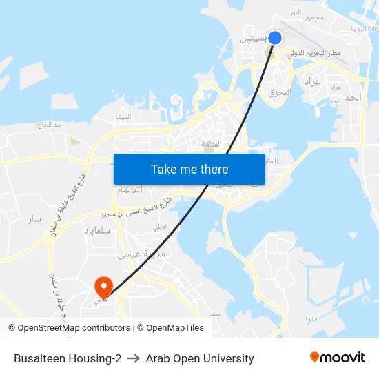 Busaiteen Housing-2 to Arab Open University map