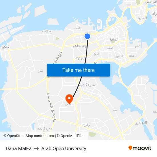 Dana Mall-2 to Arab Open University map