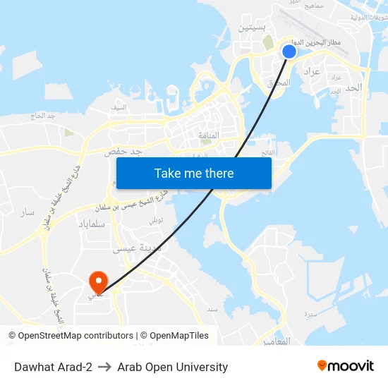 Dawhat Arad-2 to Arab Open University map