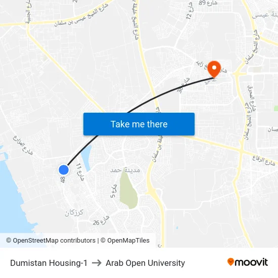 Dumistan Housing-1 to Arab Open University map