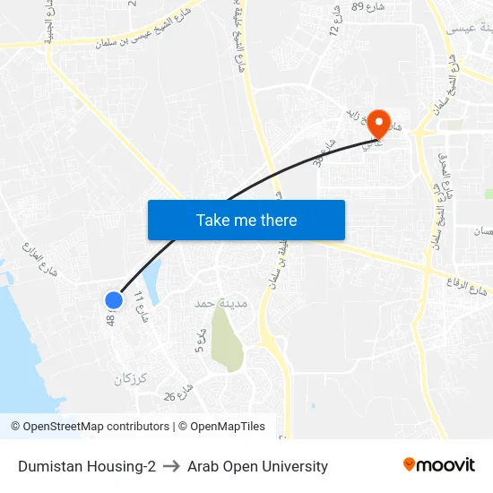 Dumistan Housing-2 to Arab Open University map