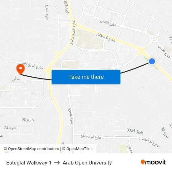 Esteglal Walkway-1 to Arab Open University map