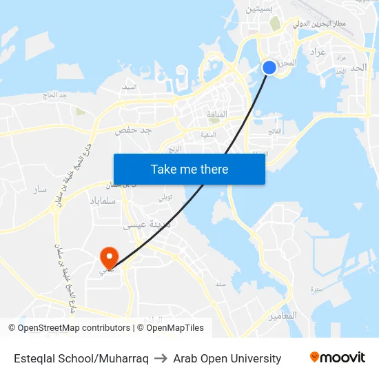 Esteqlal School/Muharraq to Arab Open University map