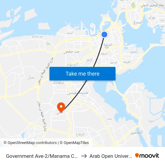 Government Ave-2/Manama Center to Arab Open University map