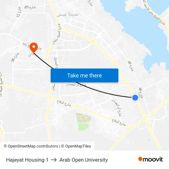 Hajeyat Housing-1 to Arab Open University map