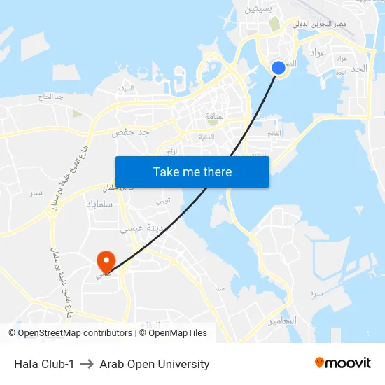 Hala Club-1 to Arab Open University map