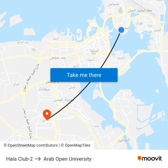 Hala Club-2 to Arab Open University map
