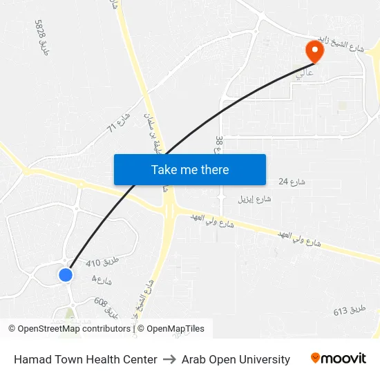 Hamad Town Health Center to Arab Open University map