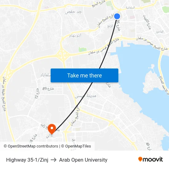 Highway 35-1/Zinj to Arab Open University map