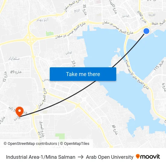 Industrial Area-1/Mina Salman to Arab Open University map