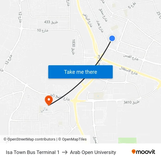 Isa Town Bus Terminal 1 to Arab Open University map