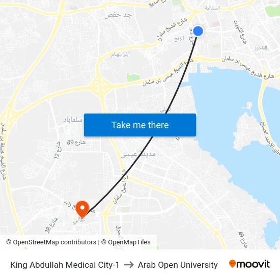 King Abdullah Medical City-1 to Arab Open University map