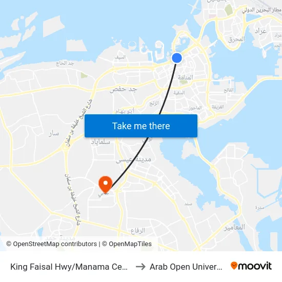 King Faisal Hwy/Manama Center to Arab Open University map