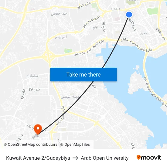 Kuwait Avenue-2/Gudaybiya to Arab Open University map