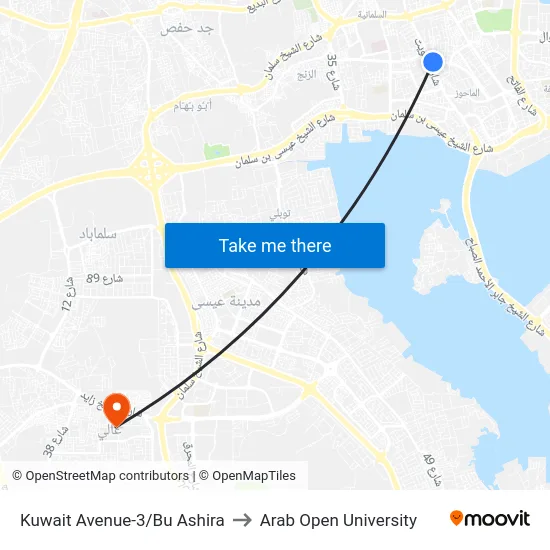 Kuwait Avenue-3/Bu Ashira to Arab Open University map
