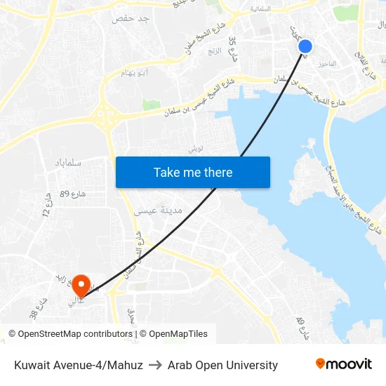 Kuwait Avenue-4/Mahuz to Arab Open University map