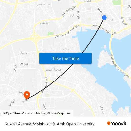 Kuwait Avenue-6/Mahuz to Arab Open University map