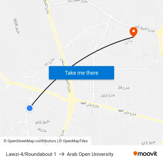 Lawzi-4/Roundabout 1 to Arab Open University map